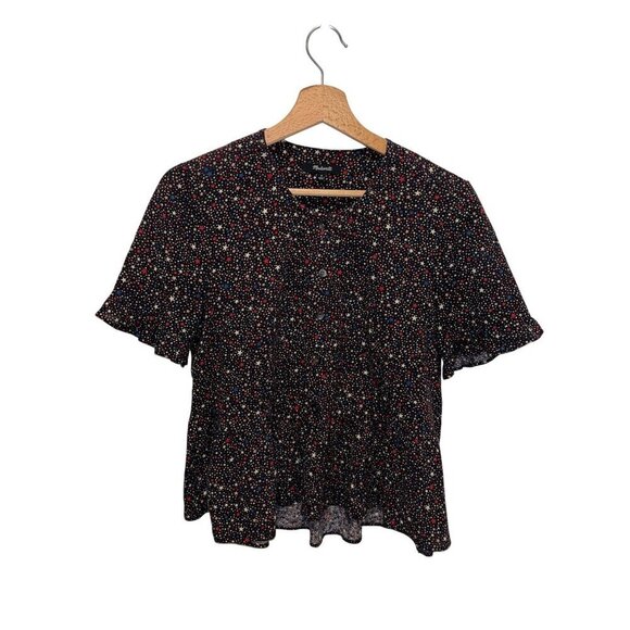 Madewell Womens Star Print Button-Down Blouse Size XS Short Sleeve Cotton Top - Picture 2 of 9